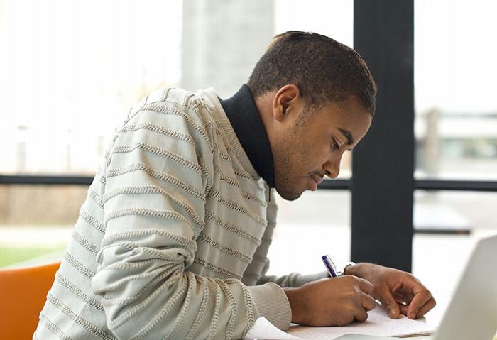 Man doing research in building